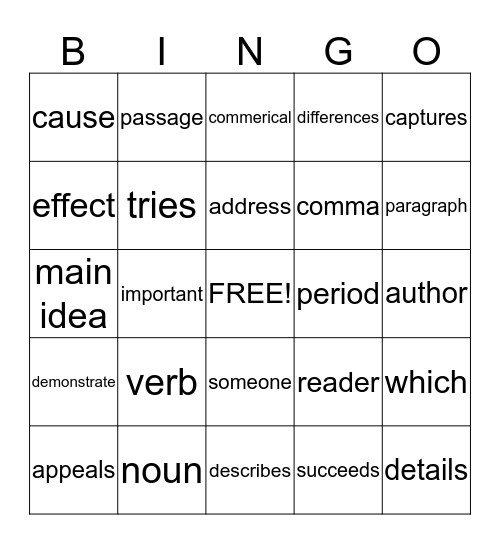 NJASK GRAMMAR BINGO Card