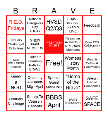 February C&C Bingo with BRAVE Bingo Card