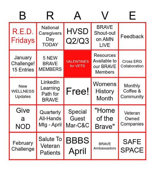 February C&C Bingo with BRAVE Bingo Card