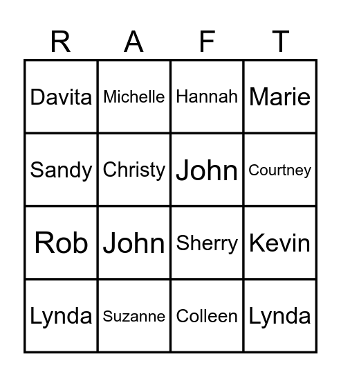 Random, Activity, Favorite, Talent Bingo Card