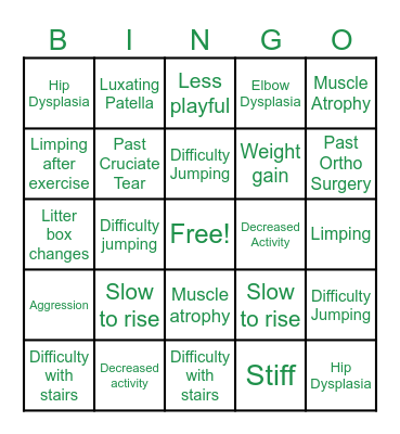 Osteoarthritis Screening Bingo Card