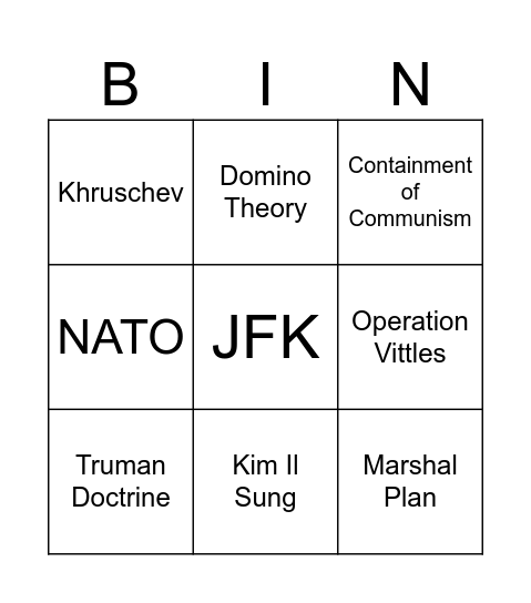 Cold War Bingo Card