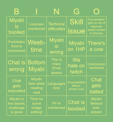 Miyabi Bingo Card