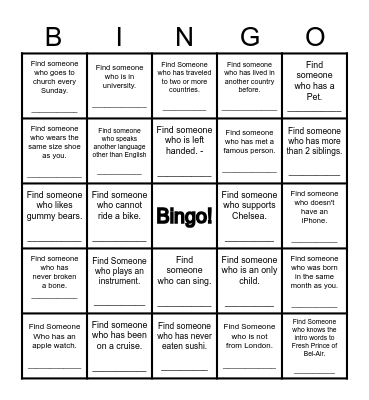 Find Someone Who... Bingo Card