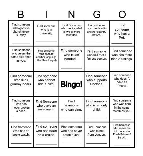 Find Someone Who... Bingo Card