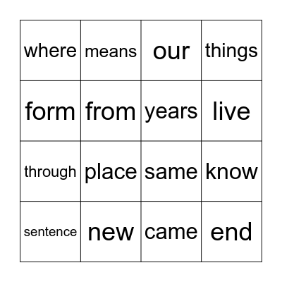 sight words 2 Bingo Card