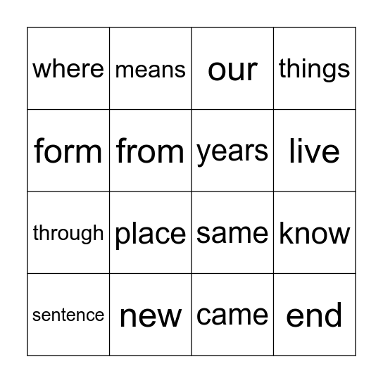 sight words 2 Bingo Card