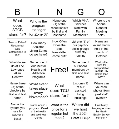 Duckie's Reconnect BINGO Challenge Bingo Card