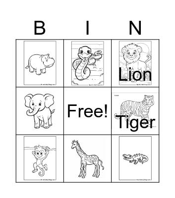 Animals Bingo Card