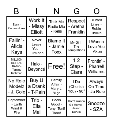 R&B Hits! Bingo Card