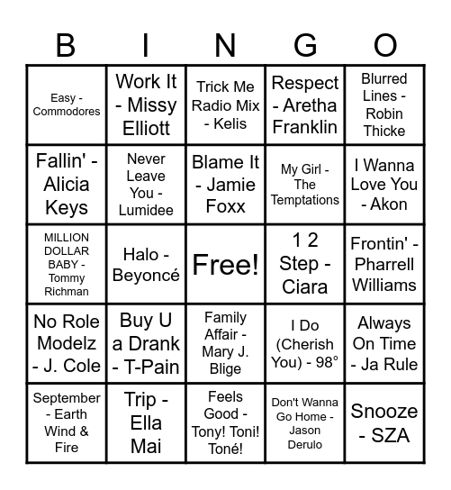 R&B Hits! Bingo Card