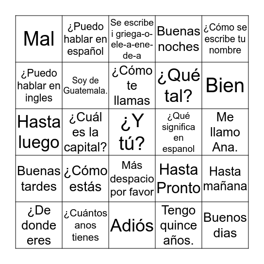 LOS SALUDOS Bingo Card