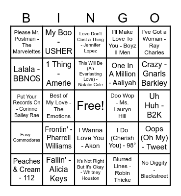 R&B Hits! Bingo Card