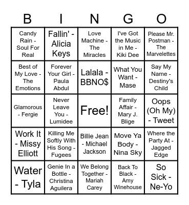 R&B Hits! Bingo Card