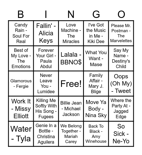 R&B Hits! Bingo Card