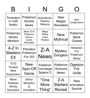Pokémon Day Bingo Card