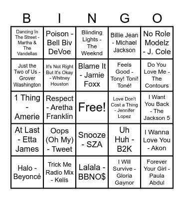 R&B Hits! Bingo Card