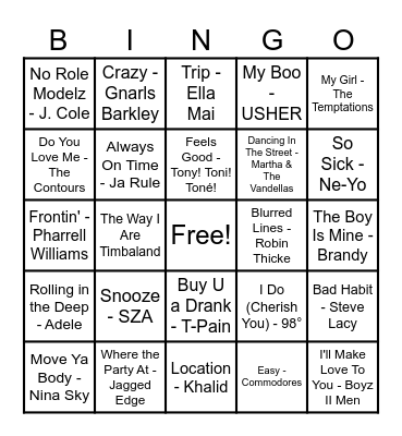 R&B Hits! Bingo Card
