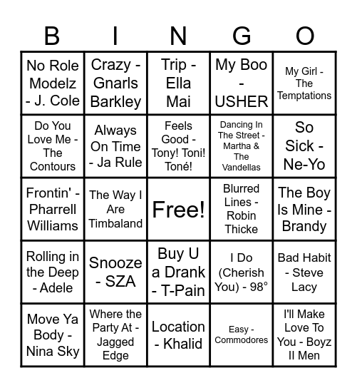 R&B Hits! Bingo Card
