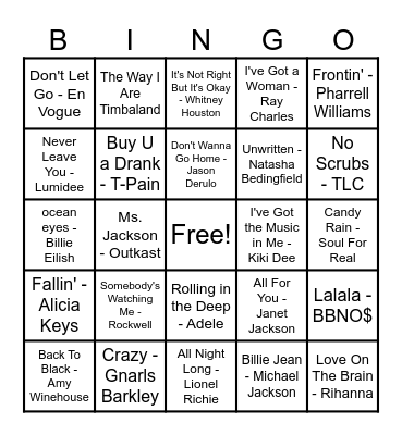 R&B Hits! Bingo Card