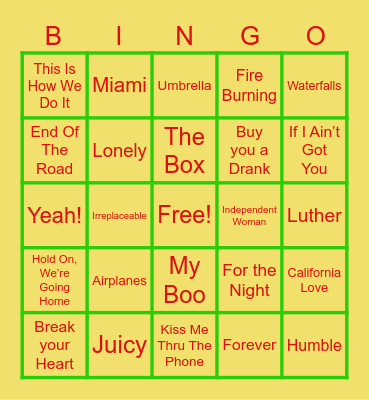 Musical Bingo Card