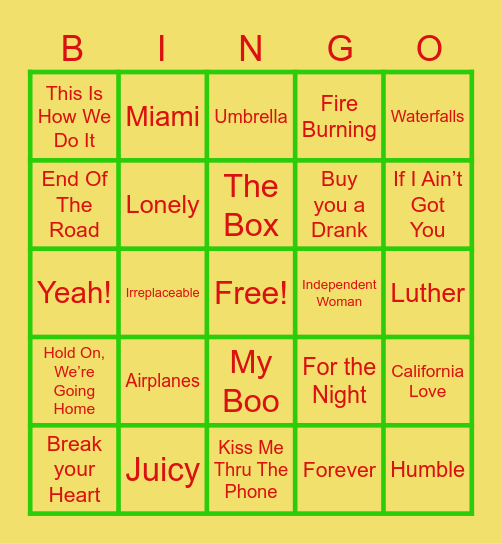 Musical Bingo Card