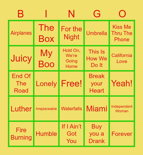 Musical Bingo Card