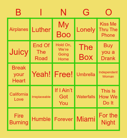 Musical Bingo Card