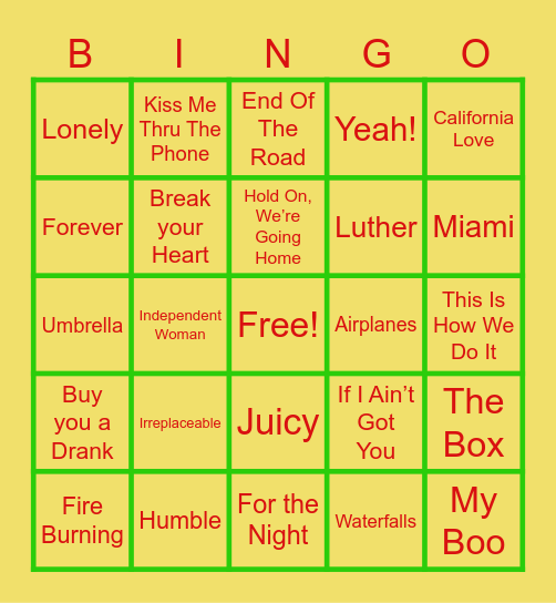 Musical Bingo Card