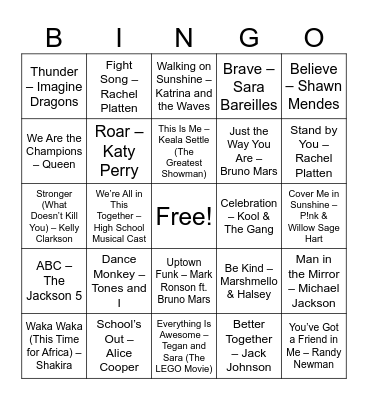 Staff Musical Bingo Card