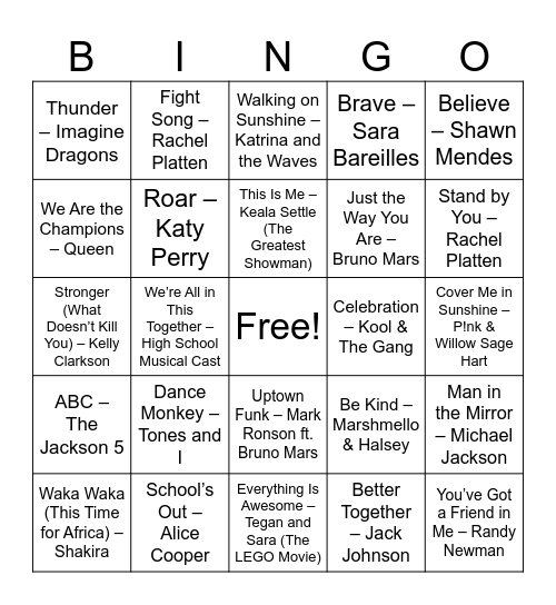 Staff Musical Bingo Card