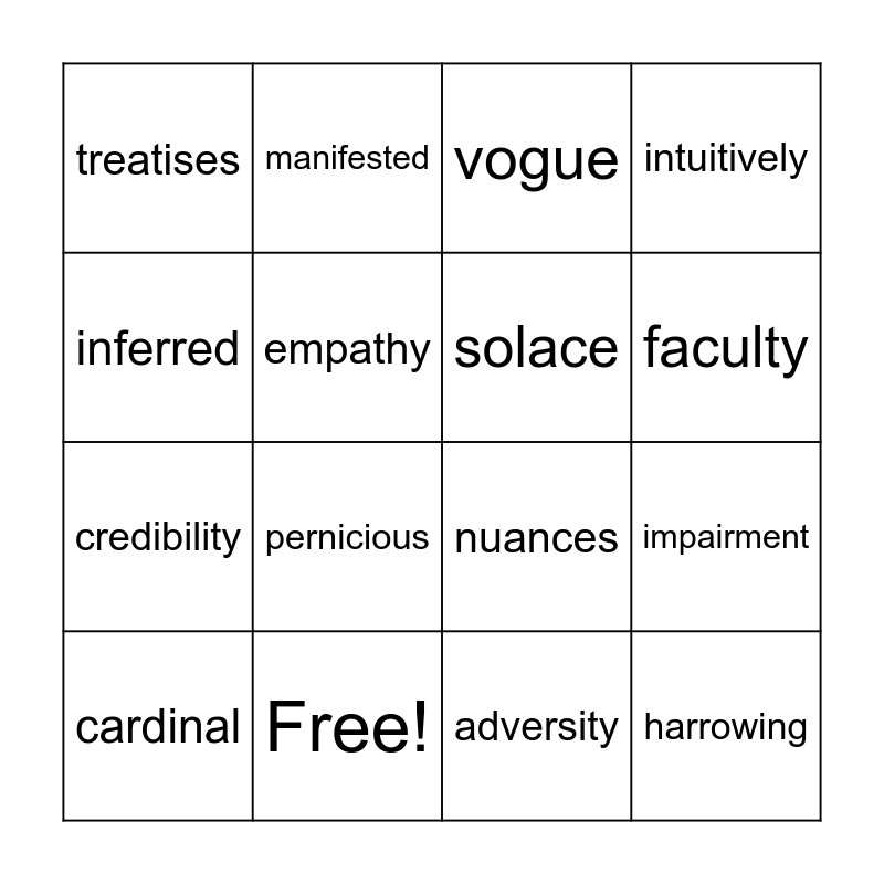Lesson 12 Bingo Card