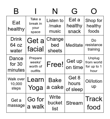 Weekly Self Care Bingo Card