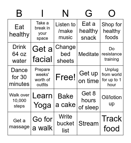 Weekly Self Care Bingo Card