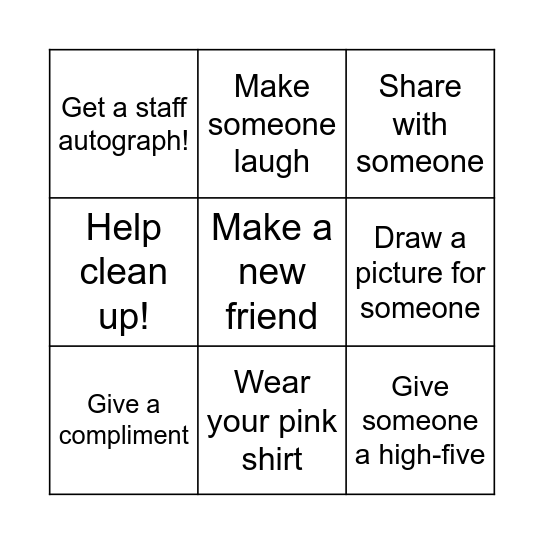 BGC Kindness Bingo Card