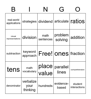 Math Bingo Card