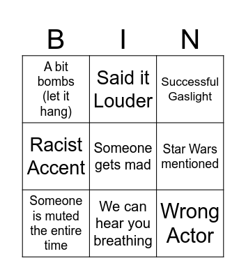 film bingo Card