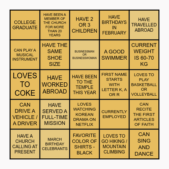 GETTING TO KNOW EACH OTHER Bingo Card