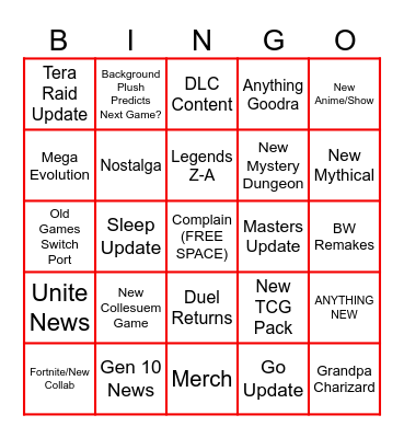 Pokemon Presents 2025 Bingo Card