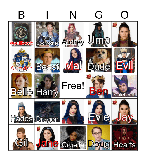 Jane's Descendants Bingo Card