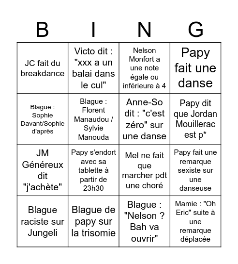 DALS Bingo Card