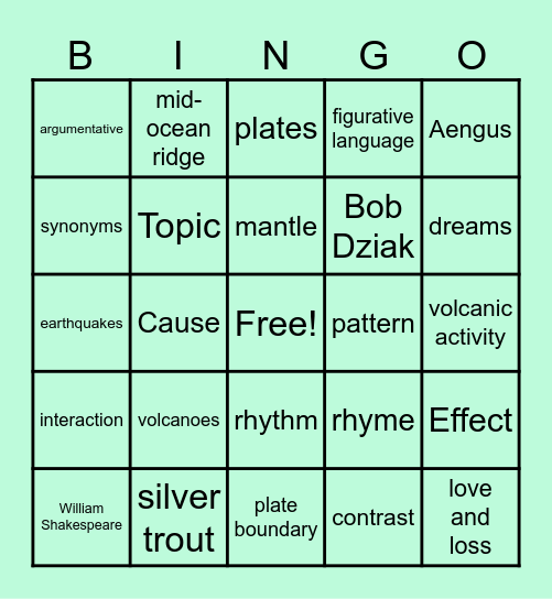 Review: ELA/Science Bingo Card