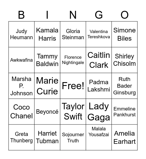 Women's History Bingo Card
