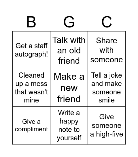 Kindness Bingo Card