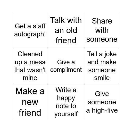 BGC Kindness Bingo Card