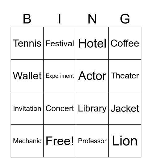 Cognates Bingo Card