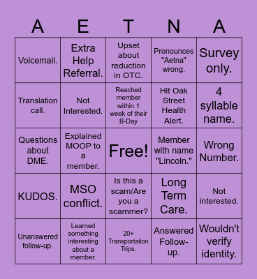 EMO Bingo Card