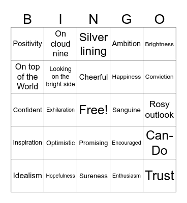 National Optimism Month Bingo Card