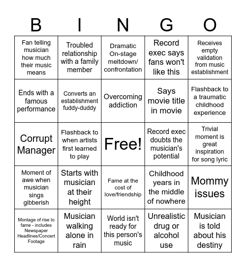 Musician Biopic Bingo! Bingo Card