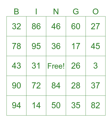 St Patrick's Day Bingo Card